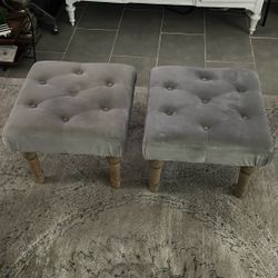 Two 18” Grey Velvet Square Stools