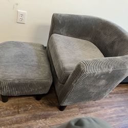 Accent Chair with Ottoman, Corduroy Upholstered Living Room Chair with Ottoman, Single Reading Sofa Chair for Bedroom Comfy Round Barrel Accent Armcha