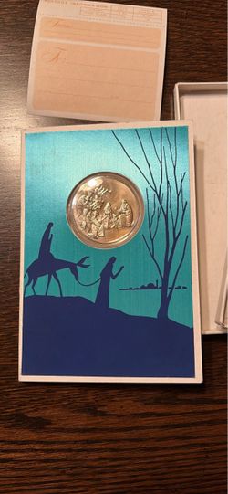 1970 Franklin Mint Birth of Christ Christmas Nickel Silver Medal set inside Holiday Card