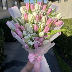 Pink and White Tulip Bouquet 