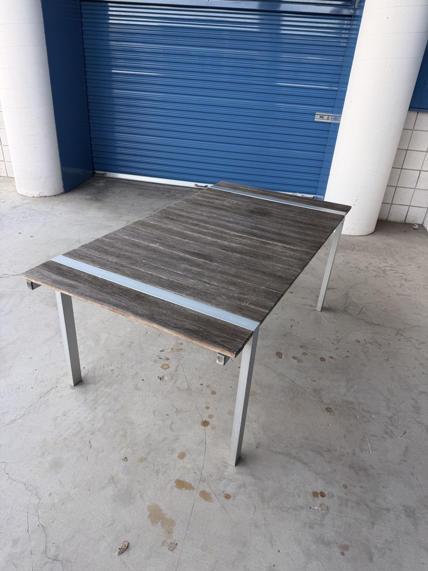 Teak Table, Solid Wood Seats, Six Outdoor Dining Table With Metal Legs