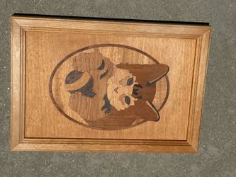 Hudson River Cat Plaque, wood inlay , 7”x10”
