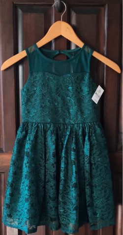 (NEW) (1 AVAILABLE) GIRL’S ZENZI DARK GREEN SLEEVELESS LACE DRESS - SIZE: SMALL (6/6X) (MSRP: $30)