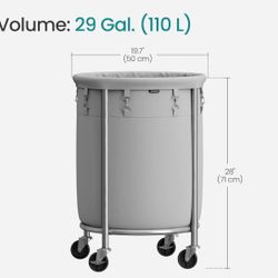SONGMICS 29 Gallon (110 L) Laundry Basket with Wheels - Gray