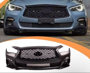 For 2018-2024 Infiniti Q50 Front Bumper Cover OE Style w/o Sensor Holes w grille