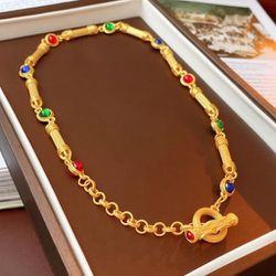 18k gold retro style women's necklace with Toggle clasp
gift


