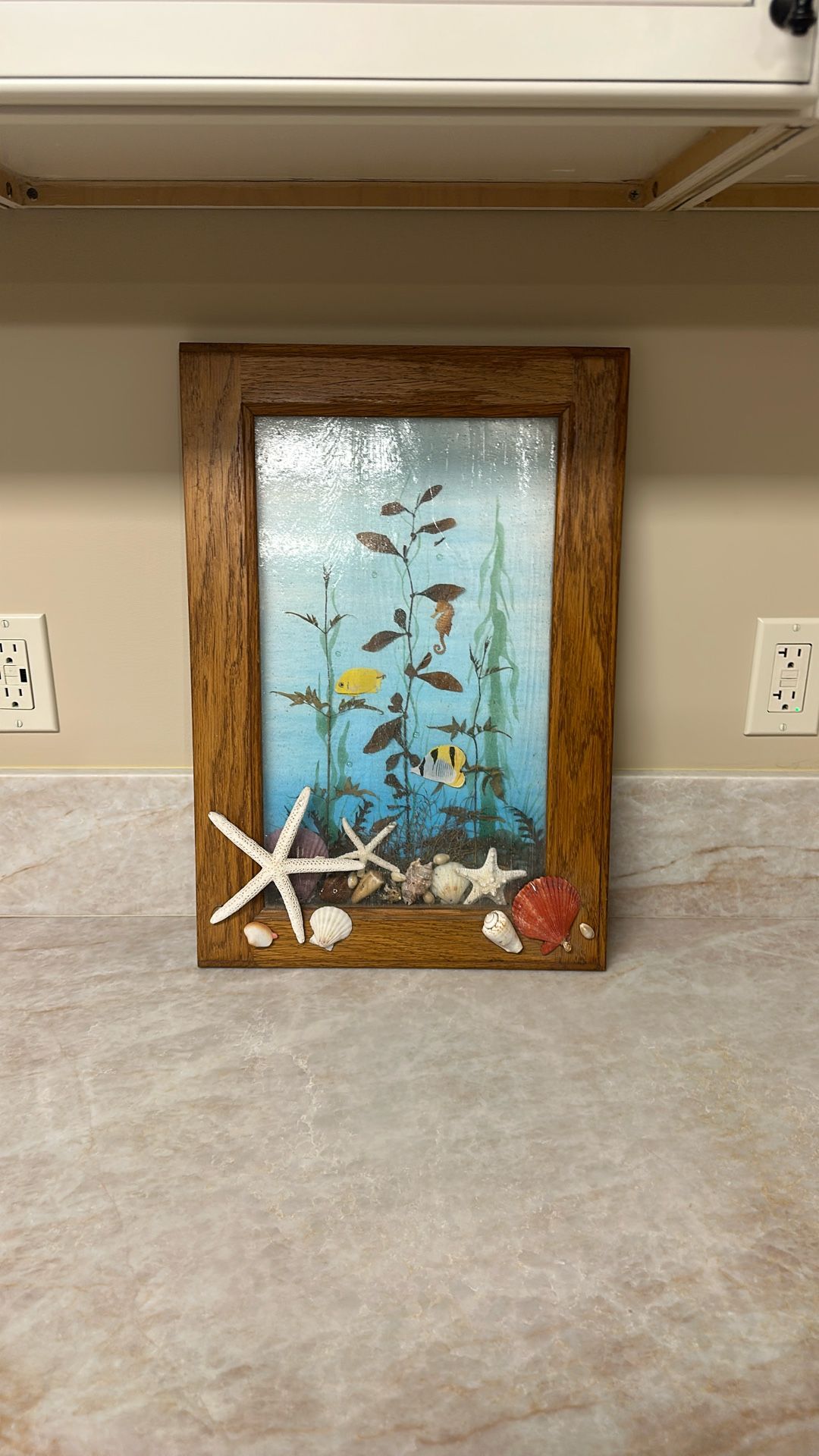 Beach Themed Picture Framed With An Old Cabinet
