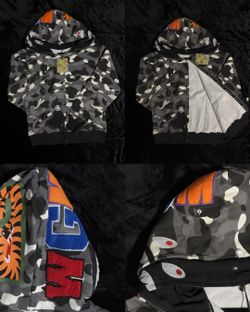 Bape Shark Zipup Double Hood BLACK AND GREY