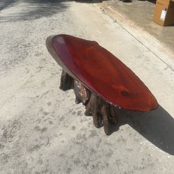 Handcrafted Live Edge Exotic Hardwood & Root Base Statement Table
