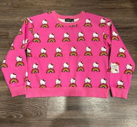 ModCloth Hello Kitty Pink Rainbow All-Over Print Fleece Pullover Women’s XL