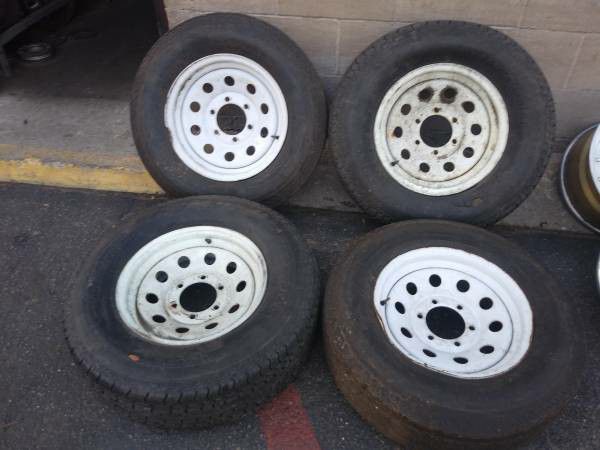 Old 6 lug trailer rims with tires, chevy, gmc, more rollers