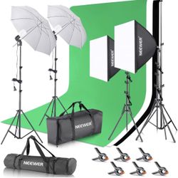 NEW! NEEWER Photography Lighting kit with Backdrops, 8.5x10ft Backdrop Stands, UL Certified 5700K 800W Equivalent 24W LED Umbrella Softbox Continuous 