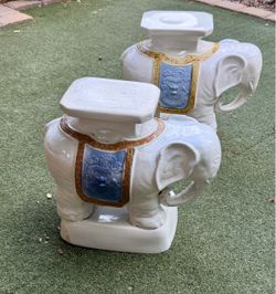 Pair Vintage Chinese Elephant Stools / End Tables / Stands - Heavy