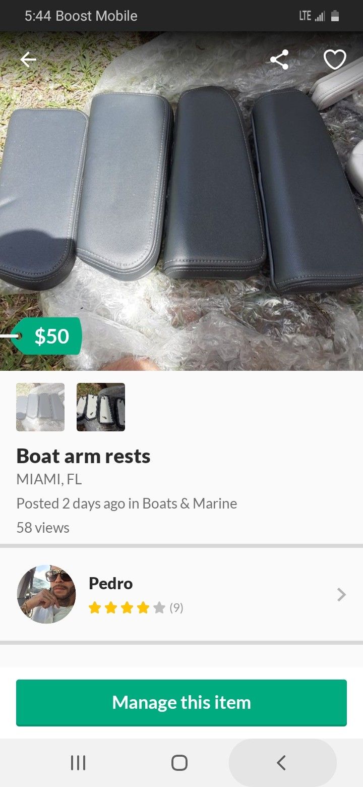 Boat arm rests