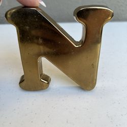 Vintage Brass Paperweight Letter N