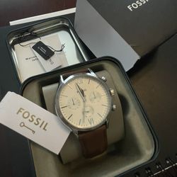 Silver Fossil Watch Leather Strap 