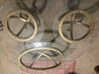 3 Piece Glass and Gold Metal Coffee Table Set