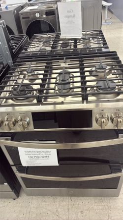 GE Profile 30-in 5-Burner Smart Slide-In Double Oven Gas Range