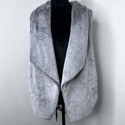 CATO Women's Grey Faux Fur Vest Herringbone Design Side Pocket Soft Size :S