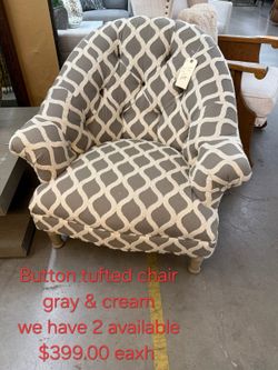Button Tufted Accent Chair Gray & Cream Another Time Around Furniture 
2811 E. Bell Road Phoenix