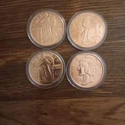 4 1oz copper coins in capsules