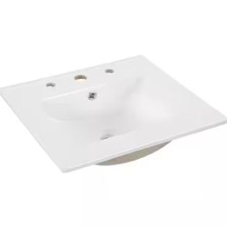 JONATHAN Y Ancillary 3-Hole 20 in. W x 18.25 in. D Classic Contemporary Rectangular Ceramic Single Sink Basin Vanity Top in White