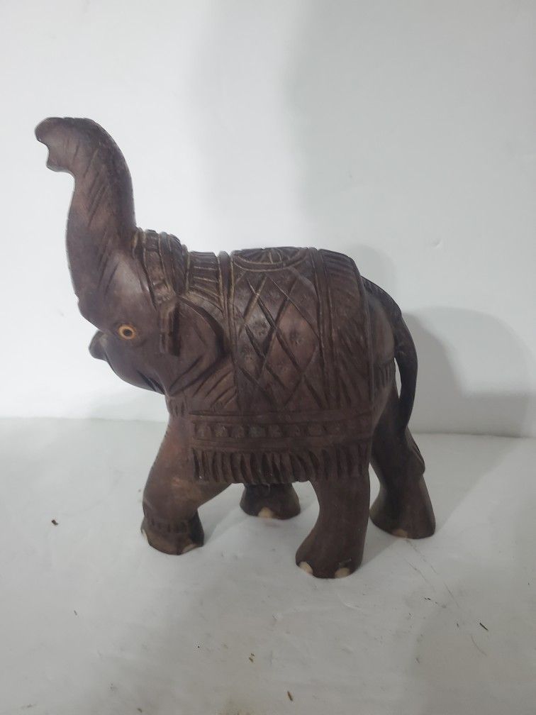 Hand-carved Wooden Lucky Trunk-up Elephant