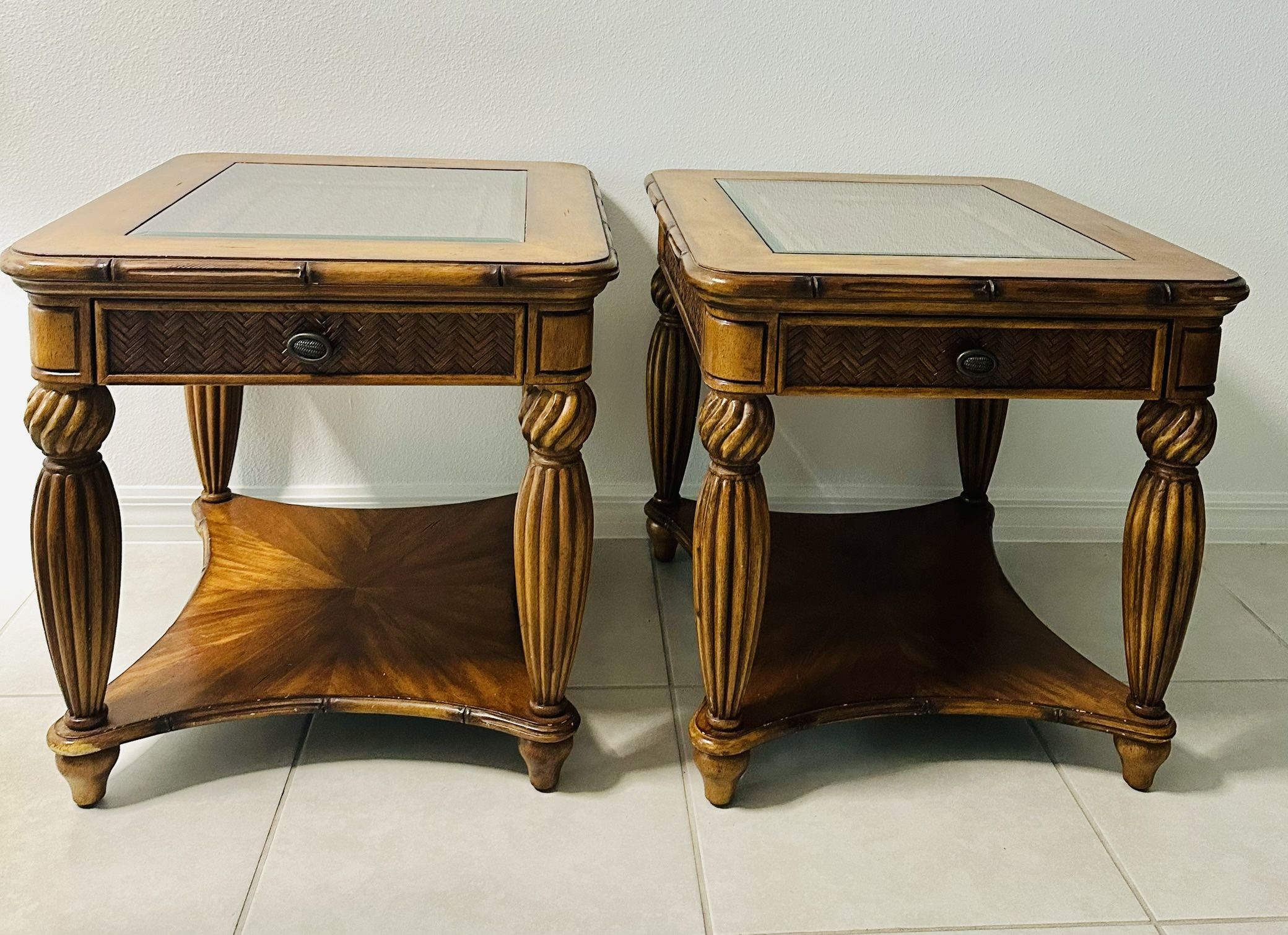 1980s Wooden Tommy Bahama Style End Tables