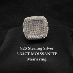 925 Sterling Silver 3.34CT MOISSANITE Men’s Ring Size 8,9,10 Or 11