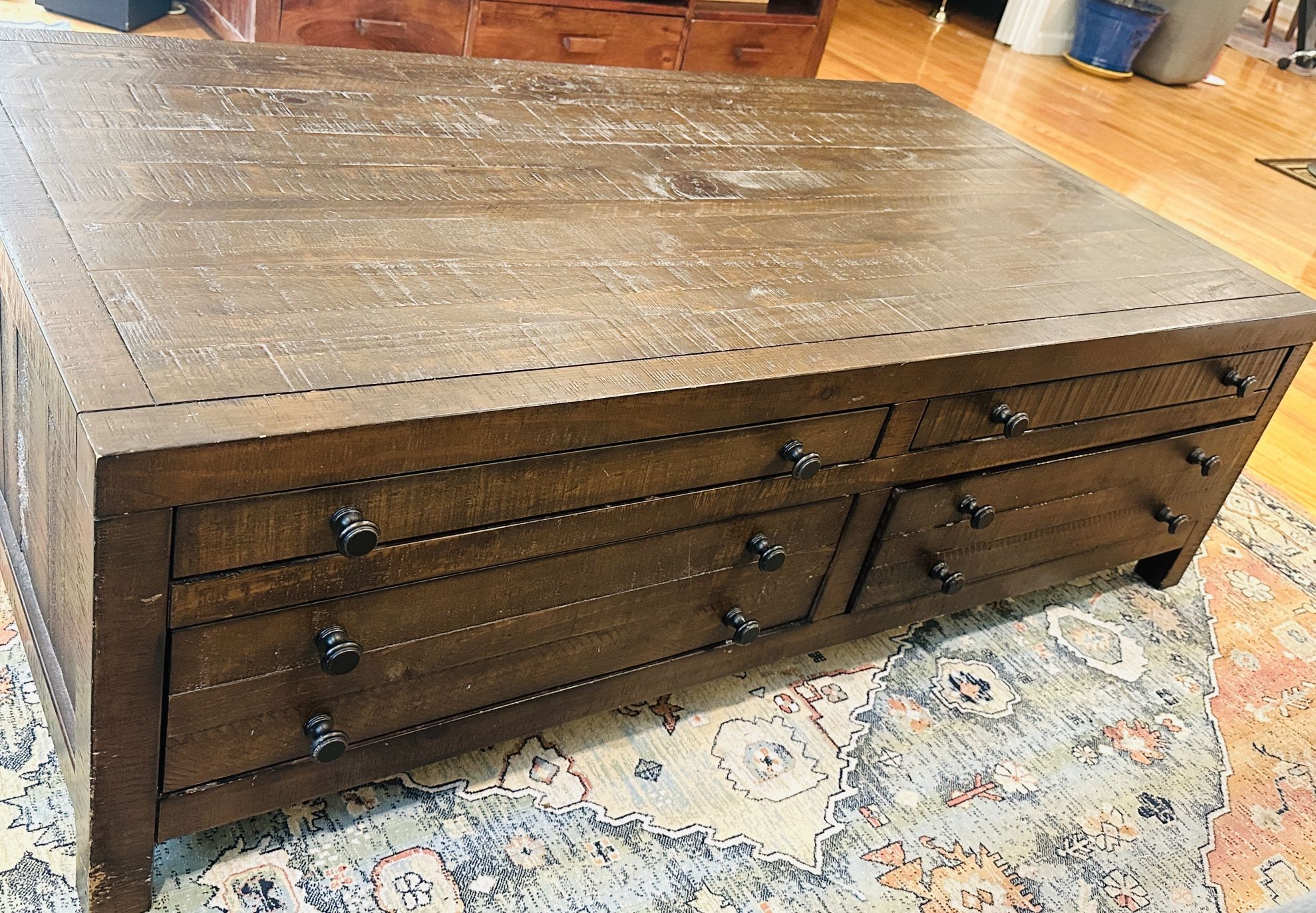 Solid Wood Coffee Table With Storage and Wheels