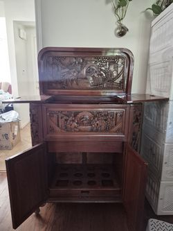 Asian Bar Cabinet In Carved Wood $100 OBO