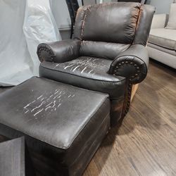 Leather Oversized Chair Ottoman Set