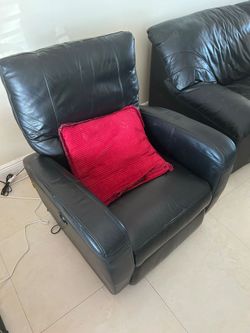 Black Leather Electric Recliner Chair + Ottoman