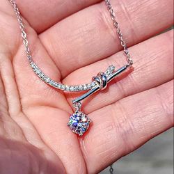 1 Carat Moissanite 18kt White Gold Plated Sterling Silver Necklace.
