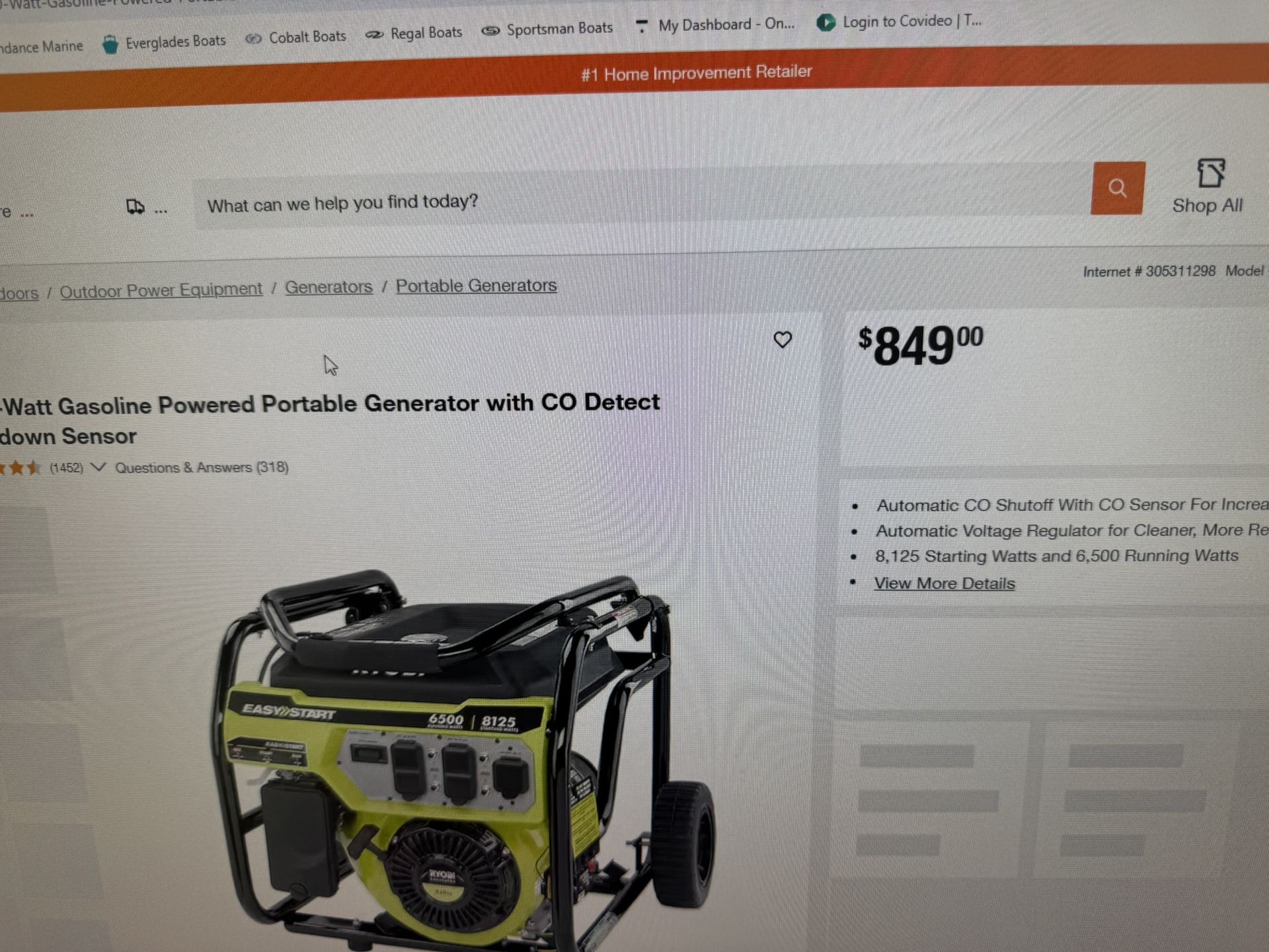 RYOBI 6,500-Watt Gasoline Powered Portable Generator