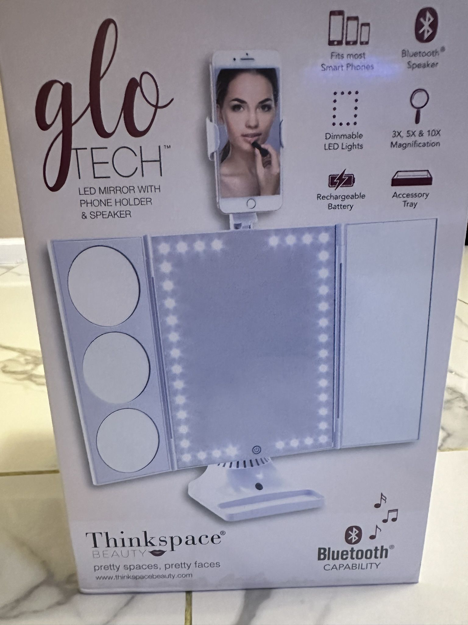 LED Vanity Mirror w/ Bluetooth Speaker & Phone Holder - New!