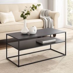 Braxton Coffee Table Matte Black - Crosley: Sturdy Steel, Modern Rectangle, Fixed Shelf from Target