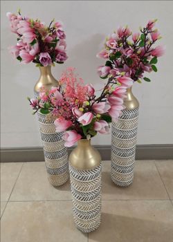*** SPECIAL SALE *** TRIO of Floor Vases (24, 29 and 34 inch) with Pink / Purple Faux Magnolia stems and Gypsophila @ Lasting Creations