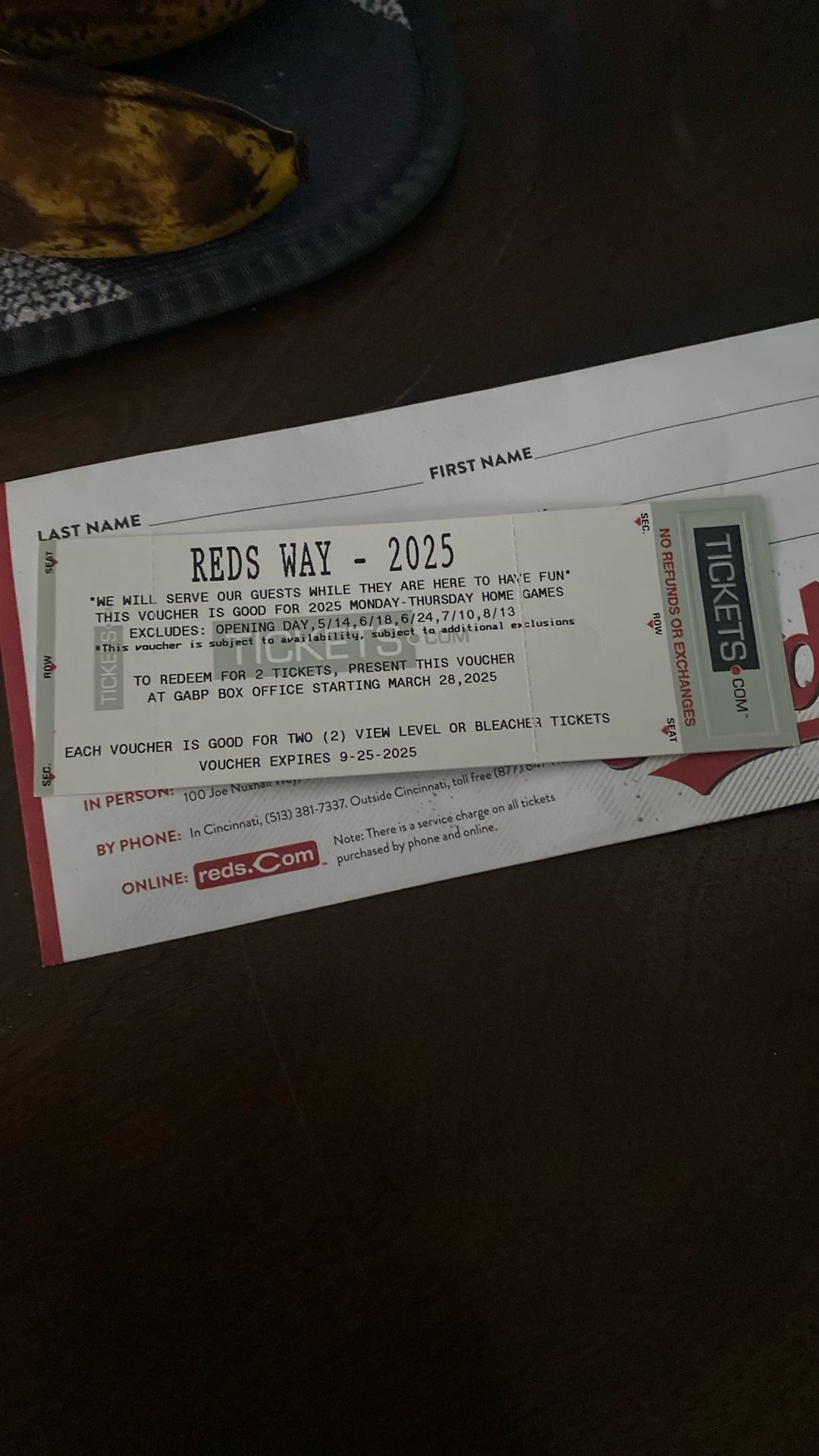 Cincinnati Reds 2025 Ticket Voucher – 2 Game Tickets