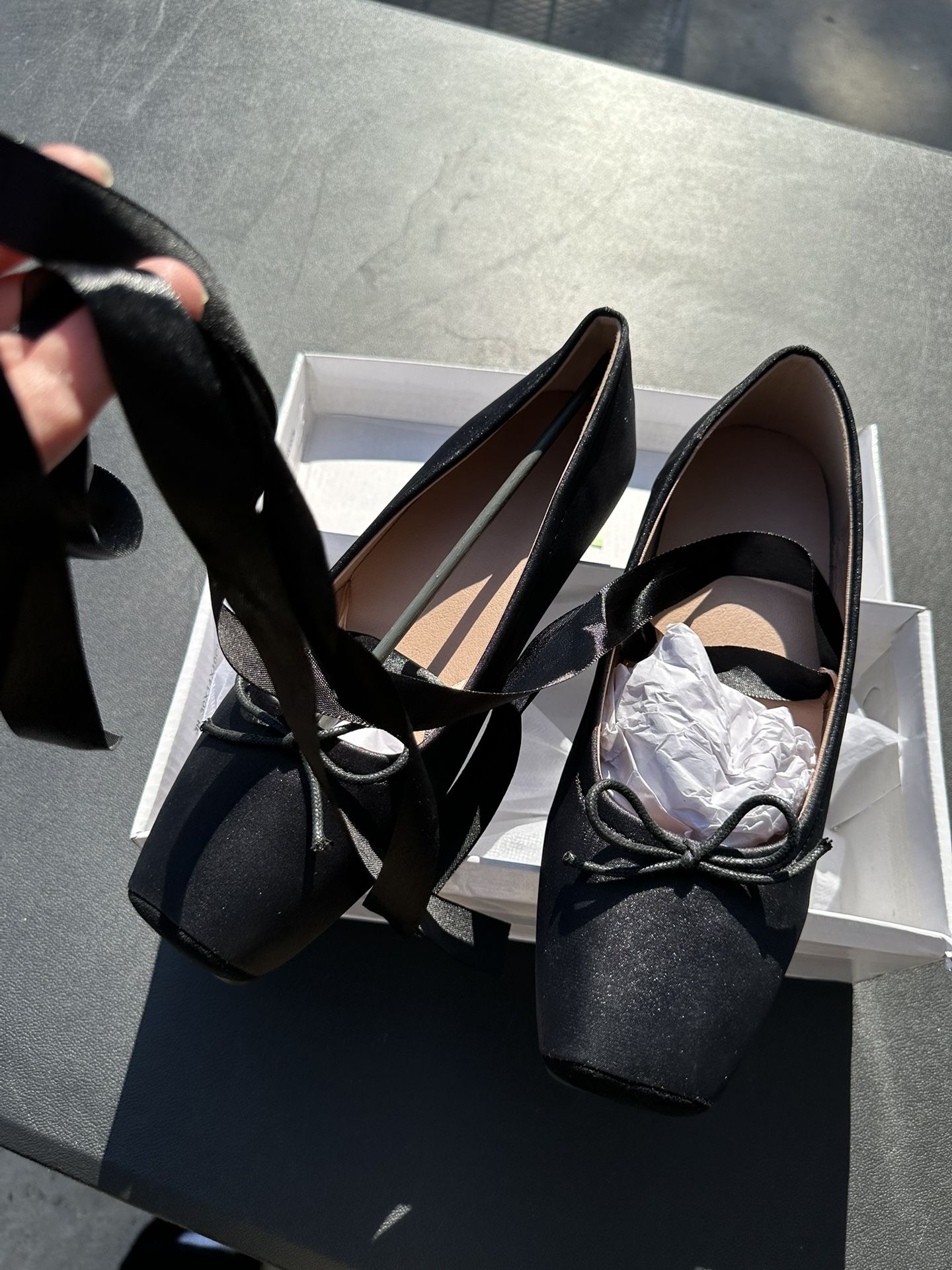Women’s Black Satin Ballet Flats Size 9