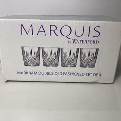 Double Old Fashioned Glasses Waterford Markham Scotch Whiskey Crystal Set of 4