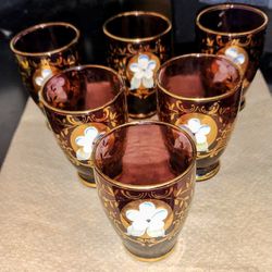 Reduced By $20.00!!!!!  Vintage Murano Purple Amethyst Glasses. A Set Of Six (6).