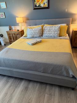 Gray Tufted king Size Bed Frame and King size Bed