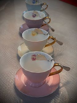 Pastel Porcelain Tea Cup and Saucer Set 4