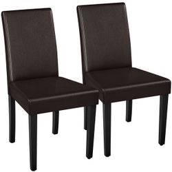 Set of 2 Faux Leather Modern Dining Room Chairs -Dark Brown