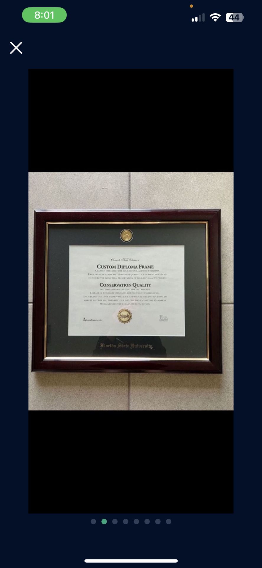 Florida State University Diploma Frame w Gold Seal | New