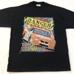 Vintage 90s NASCAR Tony Stewart Chase Authentics Rare Dbl Sided Blk T Shirt Sz L