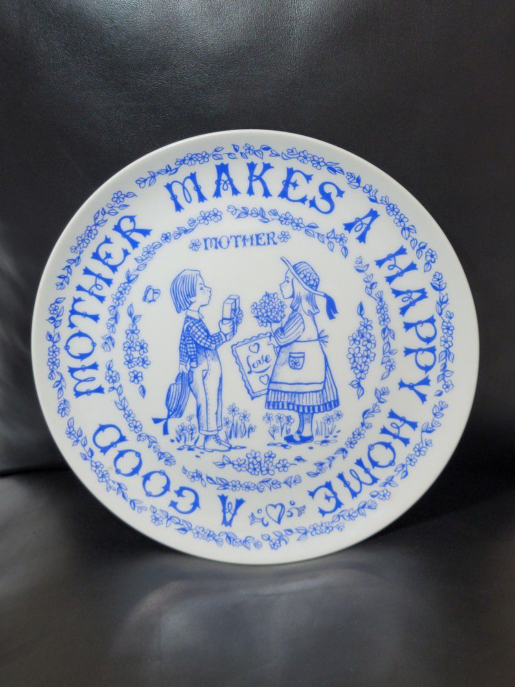 A Good Mother Makes A Happy Home Vintage  Blue White  9" Collectible Plate Home Decor 