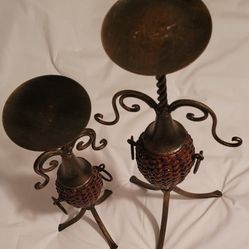 $50 Set of 2 Heavy Metal Rattan Candle Holders