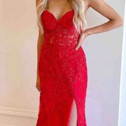 Strapless Corset Lace Mermaid Dress with Slit